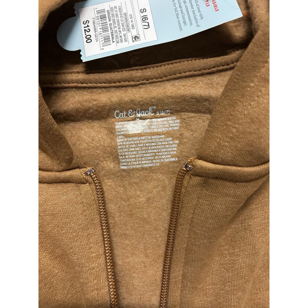 NWT Cat & Jack Boys Size 6/7 Small Year Full Zip Hoodie Khaki / Dark Tan Color - Picture 3 of 5